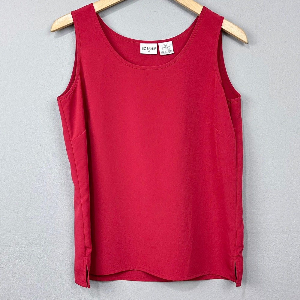 Vintage 90s Liz Baker Tank Top Womens 10T Tall Red Sleeveless Scoop Neck Shell